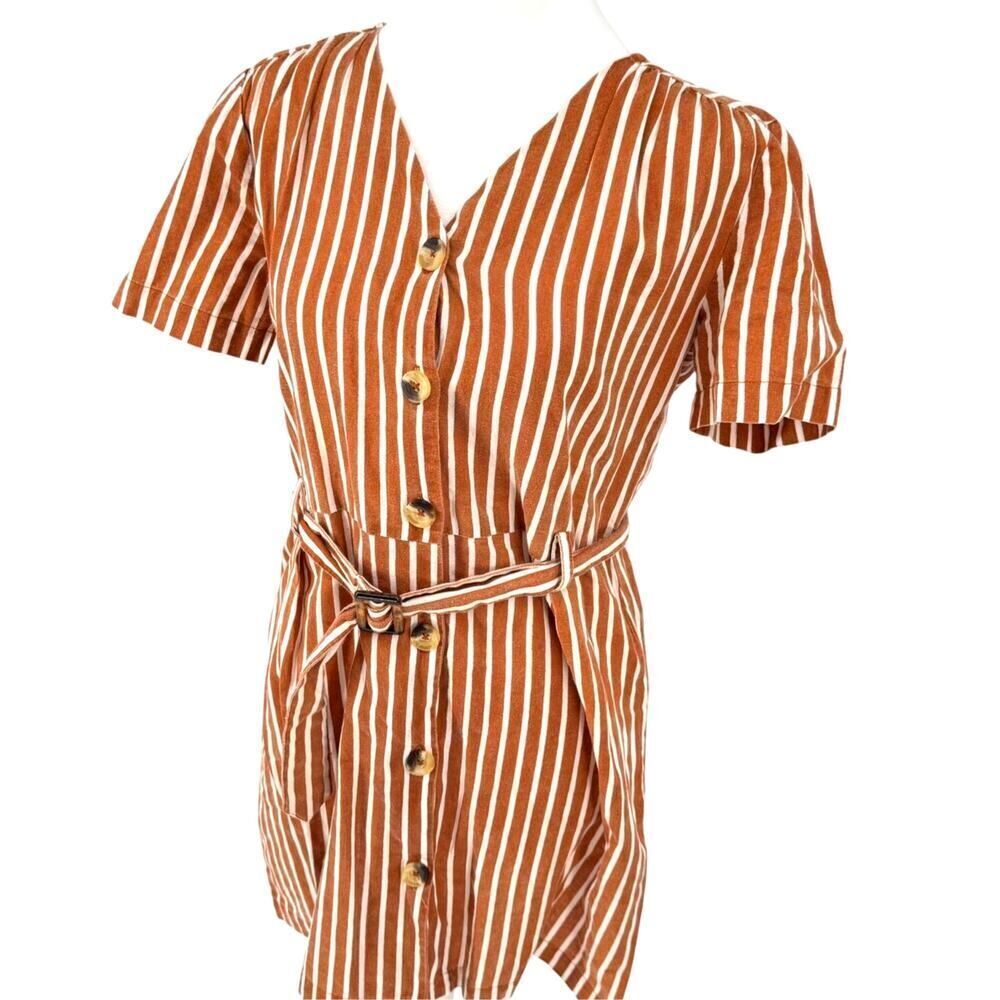 Mng Mango Rust White Vertical Stripe Button Front… - image 4